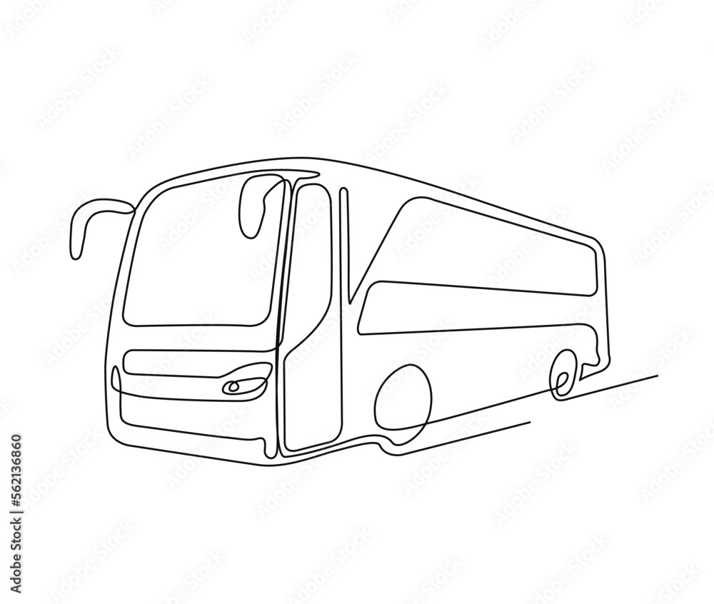 Continuous one line drawing of tourist bus. Simple travel bus line art ...