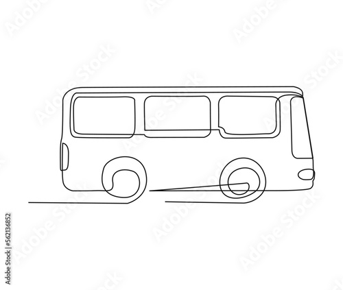 Continuous one line drawing of tourist bus. Simple travel bus line art vector illustration.