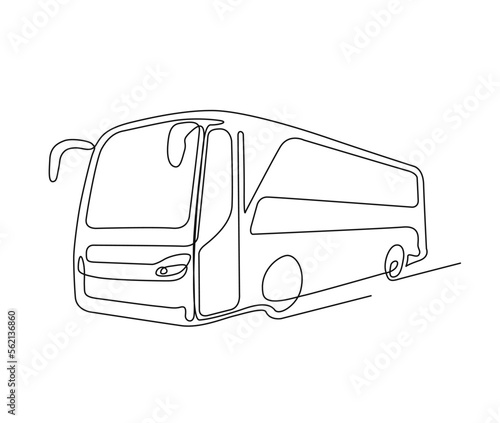 Continuous one line drawing of tourist bus. Simple travel bus line art vector illustration.