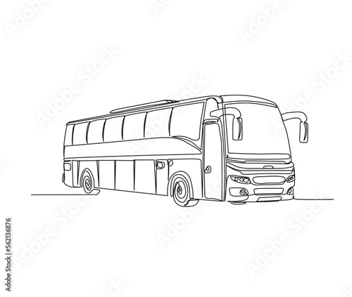 Continuous one line drawing of tourist bus. Simple travel bus line art vector illustration.