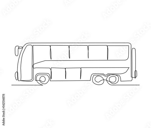 Continuous one line drawing of tourist bus. Simple travel bus line art vector illustration.