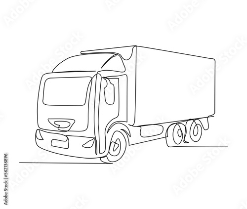 Continuous one line drawing of Delivery truck. Simple Cargo Delivery Truck line art vector illustration.