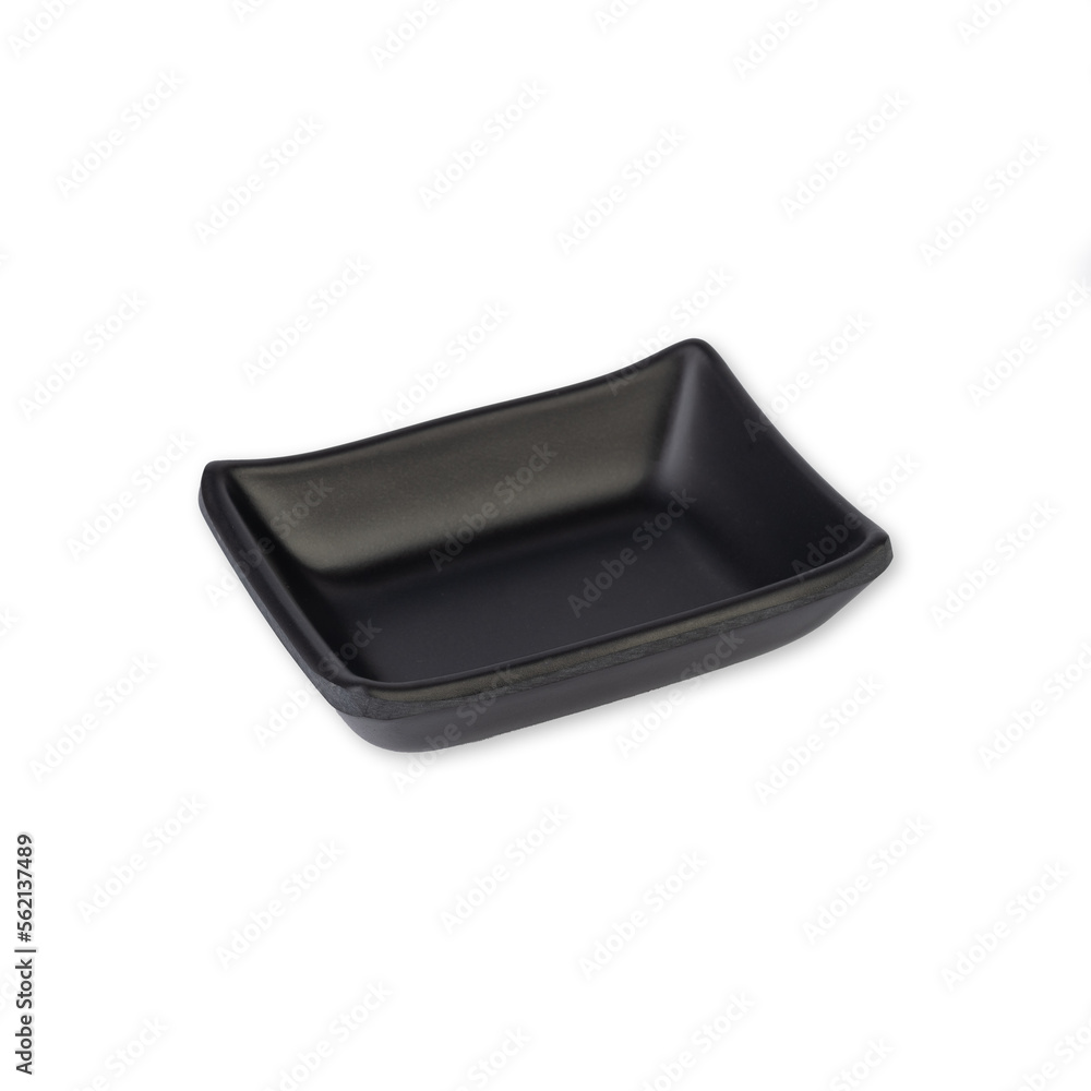 Small black ceramic plate isolated over white background Small black ceramic plate isolated over white background