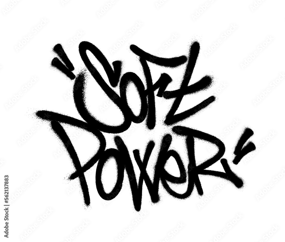 Sprayed soft power font graffiti with overspray in black over white. Vector illustration.