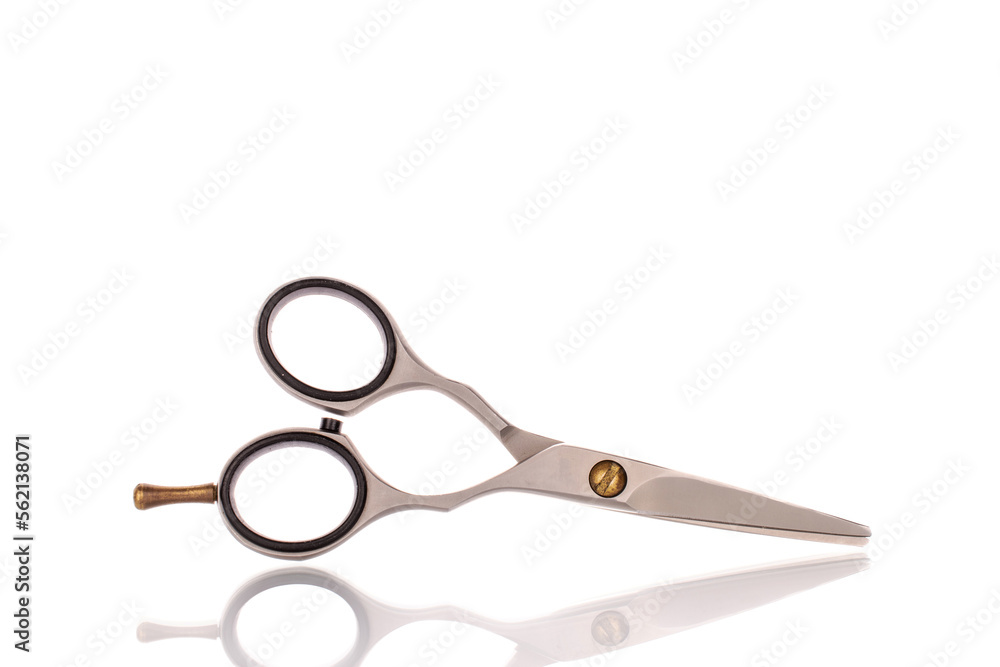 Metal scissors, macro, isolated on white background. Metal scissors, macro, isolated on white background.