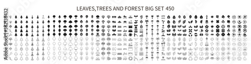 Foto Icon set of leaves of various shapes, trees and forest