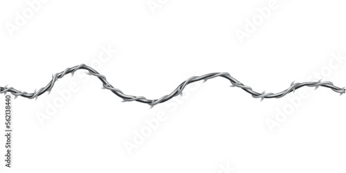 Barbed wire. Fencing strong sharply pointed element  twisted around  art pattern. Industrial barbwire  protection concept design. Modern metallic sharp element for area protection