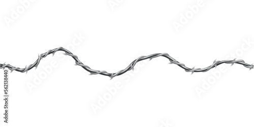Barbed wire. Fencing strong sharply pointed element, twisted around, art pattern. Industrial barbwire, protection concept design. Modern metallic sharp element for area protection
