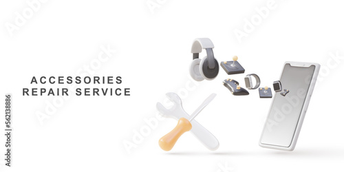 Accessories repair service banner template. Repairing electronics. Vector illustration.