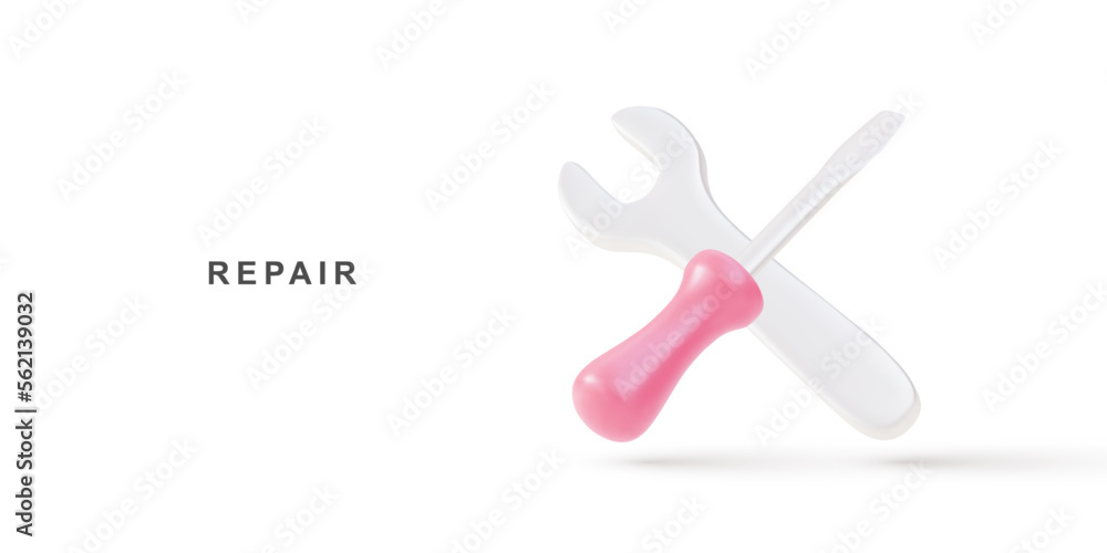 3d realistic Simple repair icon with screwdriver and wrench. Vector illustration. 3d realistic Simple repair icon with screwdriver and wrench. Vector illustration.