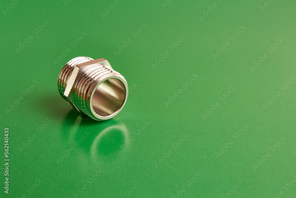 Double nipple with an external thread for connecting pipeline elements. Plumbing and heating. Double nipple with an external thread for connecting pipeline elements. Plumbing and heating.
