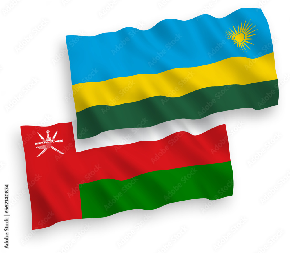 Flags of Sultanate of Oman and Republic of Rwanda on a white background Flags of Sultanate of Oman and Republic of Rwanda on a white background