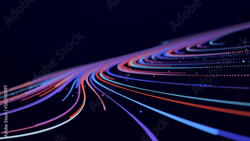 Abstract digital background from rounded colored lines. Information flow space. Big data visualization. 3D rendering.