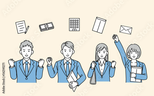 就職活動を頑張る若い男女のイラスト