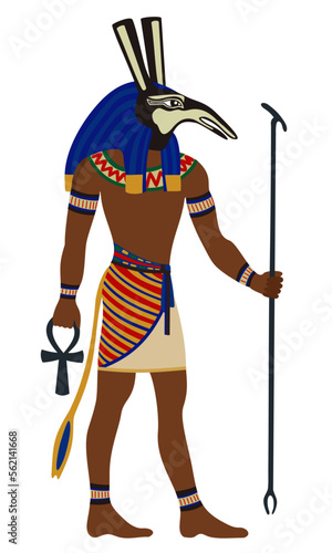 Ancient Egypt. Set, God of fury, sandstorms, destruction, chaos, war and death. Man with the head of an extraterrestrial animal. Vector illustration isolated on white background.