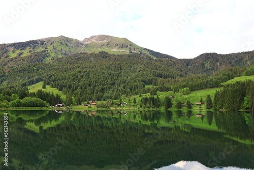 Fototapeta Naklejka Na Ścianę i Meble -  Viewpoint on the Plagnes lake which is located in Haute-Savoie in the municipality of Abondance