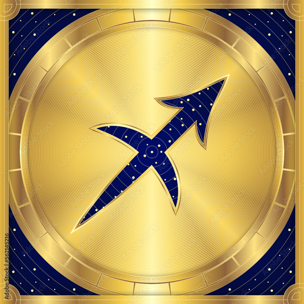 Miander Sign Sagittarius Zodiac Symbol, Classic Luxury Golden Greek Meander, Stellar ...