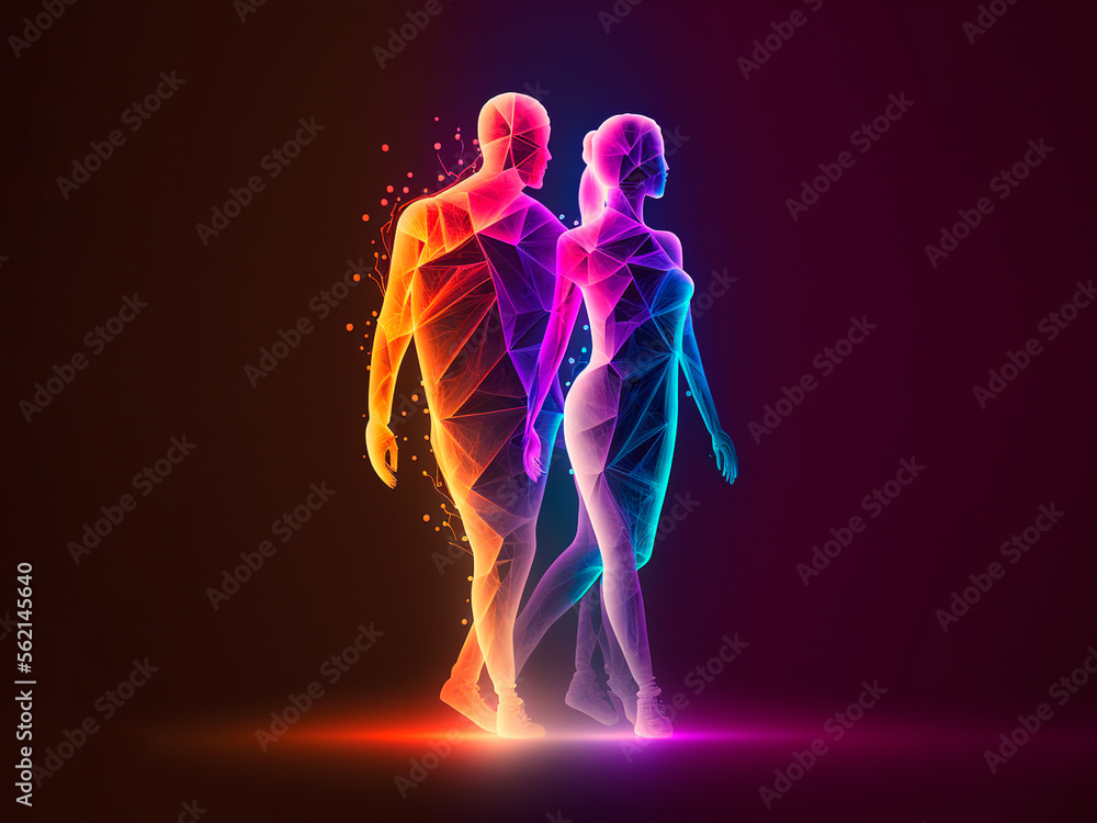 Generative AI: silhouettes man and woman walking together, for valentine's day, illustration made with artificial intelligence. Generative AI: silhouettes man and woman walking together, for valentine's day, illustration made with artificial intelligence.
