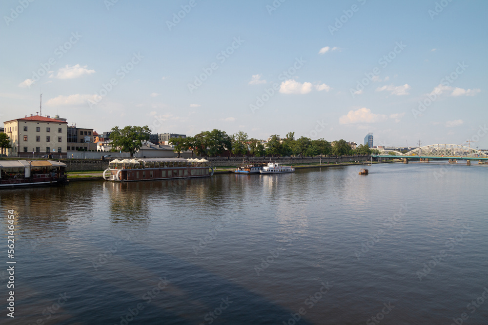 Vistula or Wisla River (Wisła) in Krakow, Poland. Vistulan Boulevards Kraków.