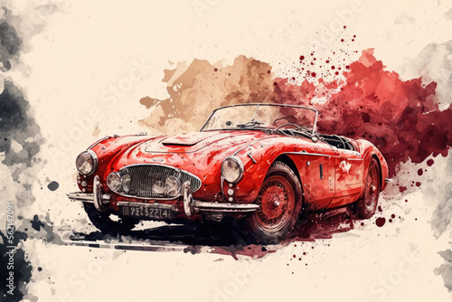 A red vintage sports car, classic, illustration. Generative AI