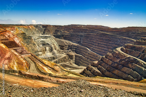 The Super Pit or Fimiston Open Pit, the largest open pit gold mine of Australia, along the Goldfields Highway in Kalgoorlie, Western Australia
