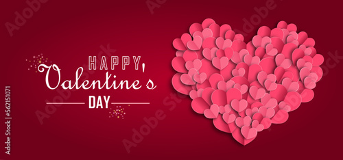 Vector illustration. Happy Valentine's Day. Big volume origami heart isolated on red pink background