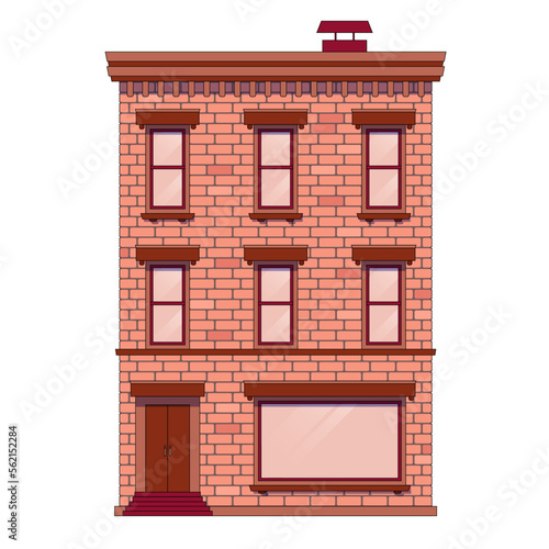 beautiful multi-storey brick house.Vector illustration.large showcase on the ground floor of a red house