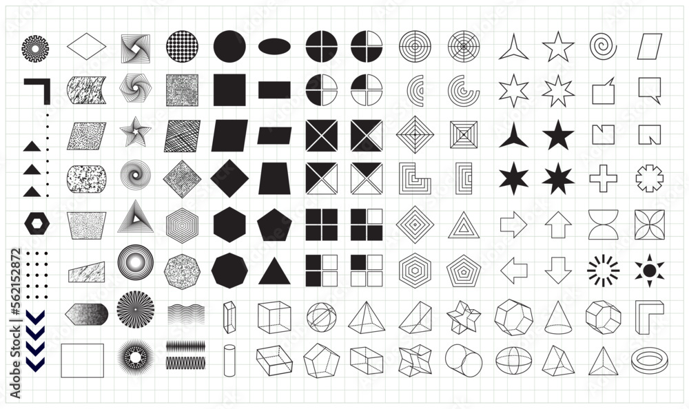 Fototapeta premium Set of geometric shapes template, Mega Collection of Memphis design elements. A trendy abstract design element and shapes with a dispersion effect.