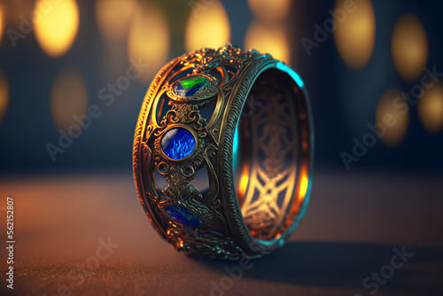 A ring that grants the wearer the ability to teleport to any location they can imagine. Time travel Magical ring. Generative AI