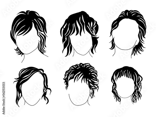bixie hairstyle set of silhouettes, female trendy haircut