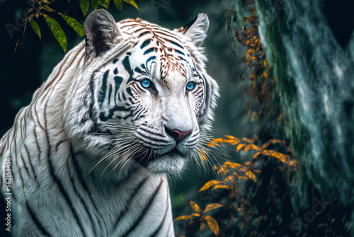 Generative AI illustration of white tiger in forest