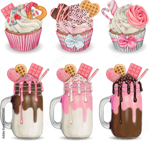 watercolor hand drawn cute treats