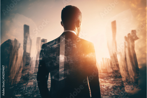 businessman and cityscape.Generative AI