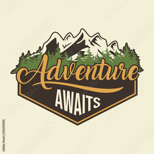 Adventure Awaits letter nature emblem