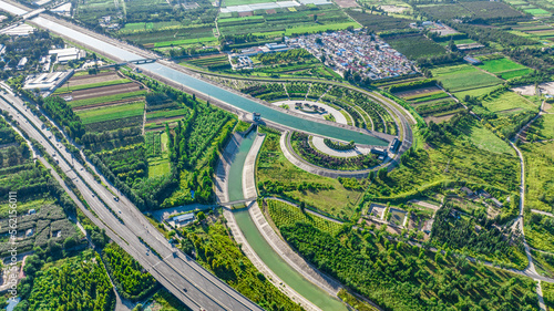 Aerial photography of the Main Canal of the Central Route of the South-to-North Water Diversion Project in Shijiazhuang City, Hebei Province, China