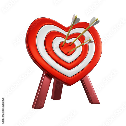 Love darts icon. Red darts with arrows. Valentines day. Red and white dart in form of a heart. 3D render. 3d illustration.