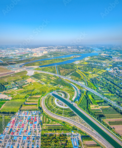 Aerial photography of the Main Canal of the Central Route of the South-to-North Water Diversion Project in Shijiazhuang City, Hebei Province, China