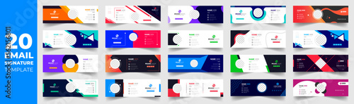 set of 20 Email Signatures Bundle mega collection, email footer template set, Email signature and email footer or social media cover design template set with unique shape. mail Signatures set.