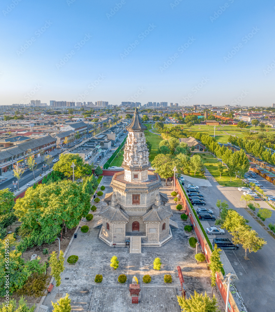 Aerial photo of Guanghui Temple in Zhengding Ancient City, Zhengding County, Shijiazhuang City, Hebei Province, China