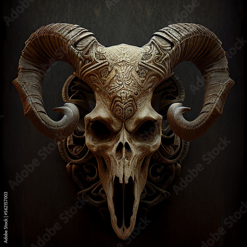 Skull Totem Occult Demon Witchcraft Horror Creepy Halloween Evil Spirit Fire Skull Concept Painting Generative AI Tools Technology illustration	
