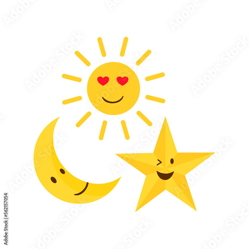 Moon, sun and stars design on transparent background.	