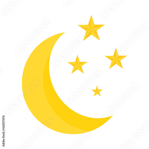 Moon and stars flat design on transparent background.	