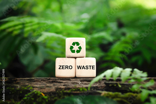 Obraz na plátne Reduce, reuse and recycle symbols on wood blocks as environmental conservation concept, Zero waste,  ecology, sustainability, conscious consumerism, renew, concept