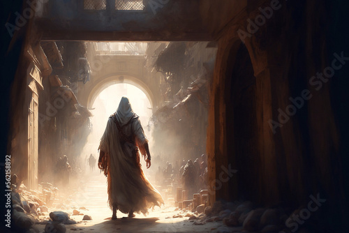 Fototapete Biblical scene of Jesus entering Jerusalem
