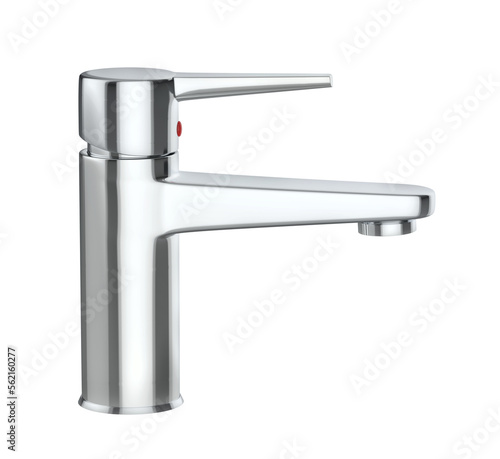 Silver bathroom faucet on transparent background, side view