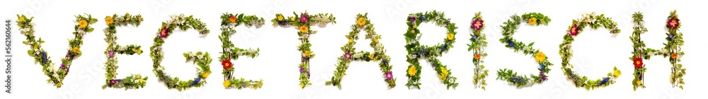 Blooming Flower Letters Building German Word Vegetarisch Means Vegetarian