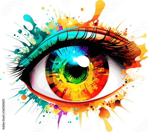 Fotografia the magic eye, crazy pop art eyeball made of color spatter