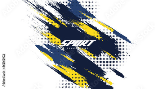 Blue and Yellow Brush Background with Halftone Effect Isolated on White Background. Sport Background with Grunge Style. Scratch and Texture Elements For Design