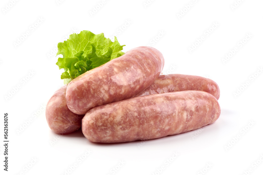 Raw German Pork Sausages, munich sausage, isolated on white background. Raw German Pork Sausages, munich sausage, isolated on white background.