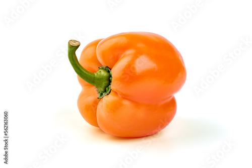 Orange Bell pepper, isolated on white background.